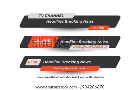 Lower third template. TV header mockup. Television news. Elegant and fancy lower third design. Breaking news template with text. Isolated object media mockup box. Vector illustration EPS 10 Royalty-Free Stock Photo #1934206670