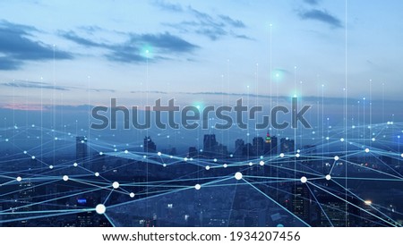 Smart city and communication network concept. 5G. IoT (Internet of Things). Telecommunication. Royalty-Free Stock Photo #1934207456