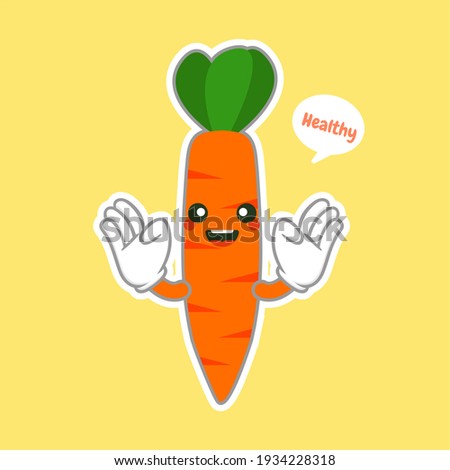 cute and kawaii Illustration of funny carrot cartoon character , vegan concept, carrot love. food and vegetable concept.Orange carrot logo icon