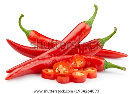 Chili on white isolated. Hot chili peppers with clipping path. Royalty-Free Stock Photo #1934264093
