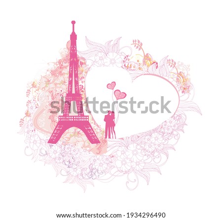 Romantic couple in Paris - abstract card
