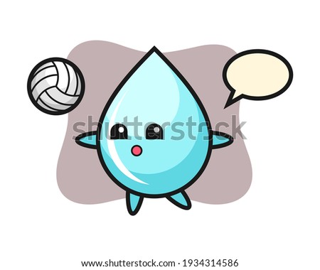 Character cartoon of water drop is playing volleyball