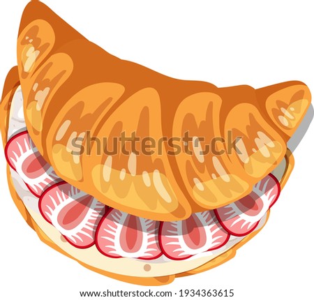 Top view of croissant with cream and strawberry inside illustration