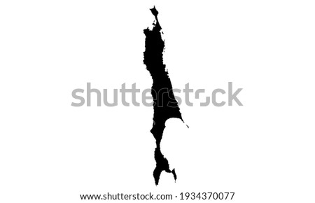 Black silhouette of map of Sakhalin Island in Russia on white background