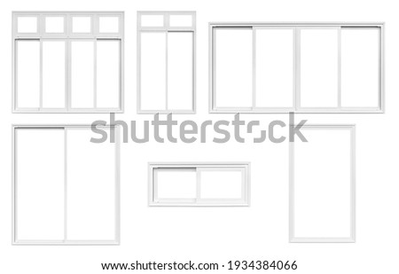 Real modern house window frame set collection isolated on white background with clipping path Royalty-Free Stock Photo #1934384066