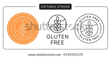Gluten Free Vector Icon Sticker Badge. Wheat linear sign with editable stroke.