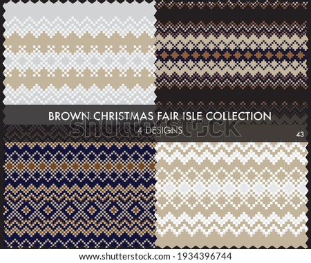 Brown Christmas fair isle pattern collection includes 4 design swatches for fashion textiles, knitwear and graphics