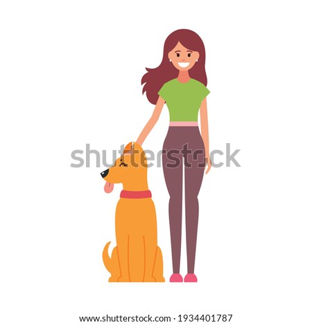 Professional dog walking. A man walks with a pet. Vector illustration isolated on white background.