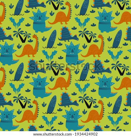 Dinosaur cute kids seamless pattern. Little cute dinos. Vector illustration. Baby dino scandinavian style. Doodle funny animals design for childish textile.