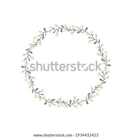 Field camomile floral wreath clipart isolated on white background. Daisy decorative botanical round frame vector illustration.