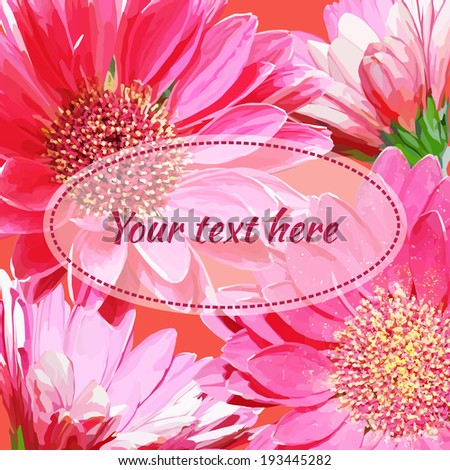 Template with space for text with beautiful flowers gerberas. Used clipping mask.