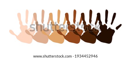 Skin Tone Coloured Hands Illustration. Racial Equality and Diversity Concept. Anti Racism Design Element with Hand Print Handprint Symbols Signifying Equality and Diversity Royalty-Free Stock Photo #1934452946