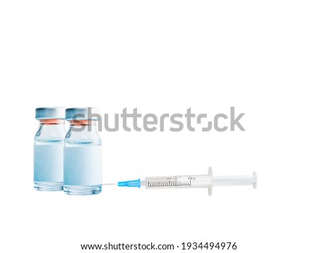 Vaccine bottle with syringe white background.
