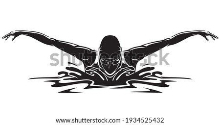 Female Swimmer Silhouette, Butterfly Stroke Royalty-Free Stock Photo #1934525432