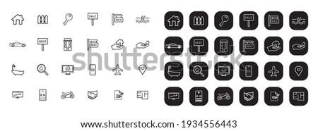 Real Estate minimal thin line web icon set.Black and white both set. Outline icons collection.