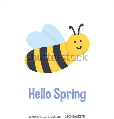 Gardening and spring set hand drawn elements - smiling bee. For greeting card, party invitation, poster, tag, sticker kit. Vector illustration