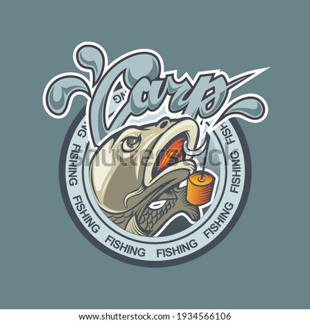 Logo with a fish Carp in a circle and a bait, can be used as a sticker.