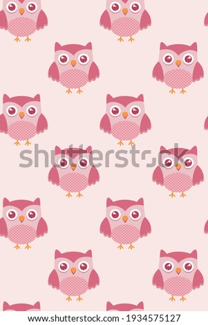 Colorful illustration of vector pattern of owl in childish style.