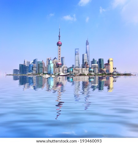 Panoramic view of Shanghai city with reflection