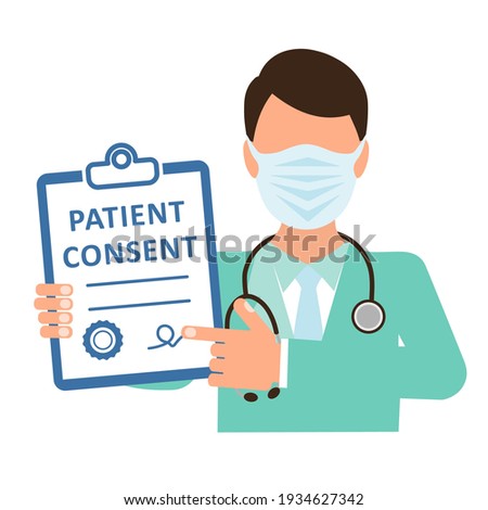 The patient's consent to the medical procedure. Vector illustration isolated on white background. Royalty-Free Stock Photo #1934627342
