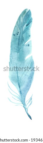 Colored bird feather. Hand-made illustration. Watercolor nature clipart.