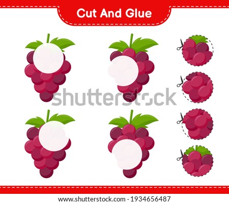 Cut and glue, cut parts of Grape and glue them. Educational children game, printable worksheet, vector illustration