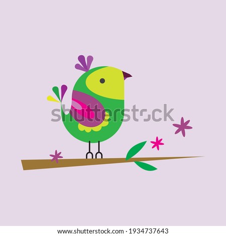 cute bird for wall art, wallpaper. Bird illustration.