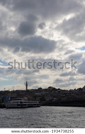 Views from the water of the Bosporus strait to the city of Istanbul