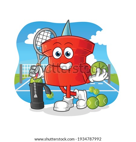 push pin plays tennis illustration. character vector