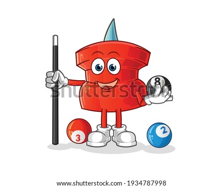 push pin plays billiard character. cartoon mascot vector