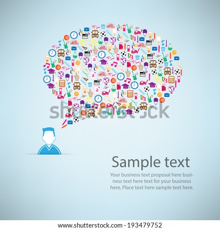 An illustration of a collage of Back to School buzz words and icons forming the shape of a talk bubble 