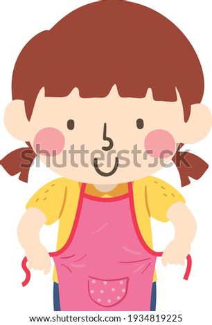 Illustration of a Kid Girl Getting Ready to Cook and Tying Her Apron