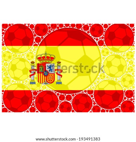 Concept vector illustration showing the flag of Spain made up of soccer balls