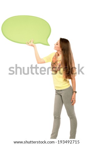 Speech bubble woman student blackboard