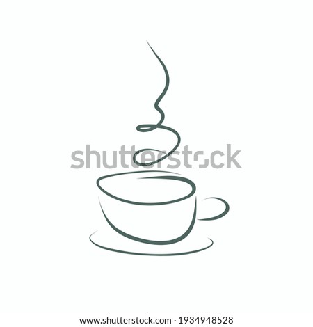 Vector line art cup with smoke clip art isolated on white background. Hot drink mug sketch illustration for cafe, restaurant, menu, recipe. 