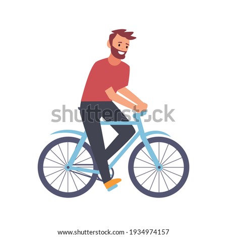 Cycling, happy side view. Vector illustration isolated on white background.