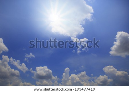 beautiful blue sky white cloud and sun beam shining above