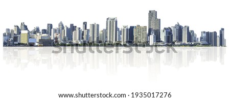 many buildings in downtown, panorama view of many images merged together and isolated on white background ,very high resolution  Royalty-Free Stock Photo #1935017276