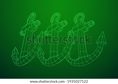 Nautical sea anchor for vessel ship. Wireframe low poly mesh vector illustration