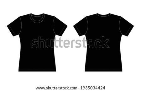 Women's Black Short Sleeves T-Shirt Template On White Background.Front and Back View, Vector File