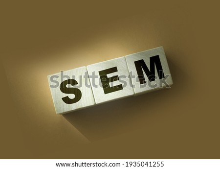 SEM letters on Wooden Blocks on red. Marketing business concept.
