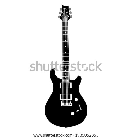 Black electric guitar 6 string on white background. Vector. 