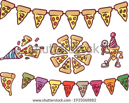 Pizza party set of illustrations, clip art, decoration, perfect for birthdays and celebrations