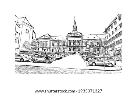 Building view with landmark of Brno is a city in the Czech Republic. Hand drawn sketch illustration in vector.