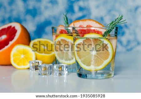 refreshing drink with fresh grapefruit and lemon