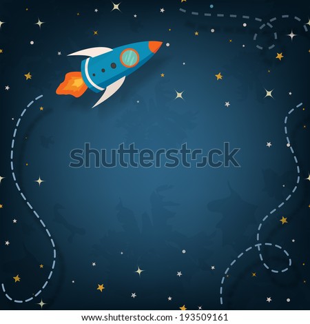 Spaceship illustration with space for your text in cartoon style