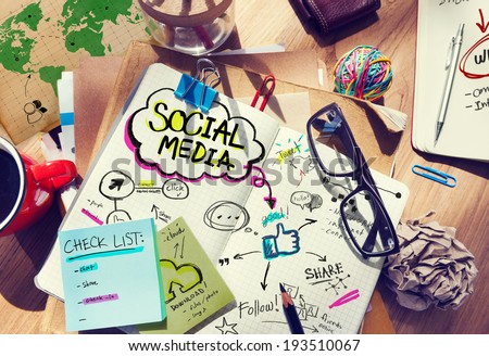 Desk with Social Media and Connection Concept  Royalty-Free Stock Photo #193510067