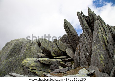 metamorphic rock formation in snowdonia national park Royalty-Free Stock Photo #1935160280