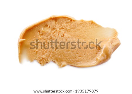 Delicious peanut butter isolated on white, top view