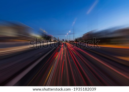 Night view of Interstate 75 and 85 freeways with motion blur near downtown Atlanta Georgia.   Royalty-Free Stock Photo #1935182039